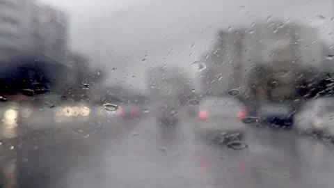 Poor Visibility on Road Due to Heavy Rain Storm Video stock 327589627