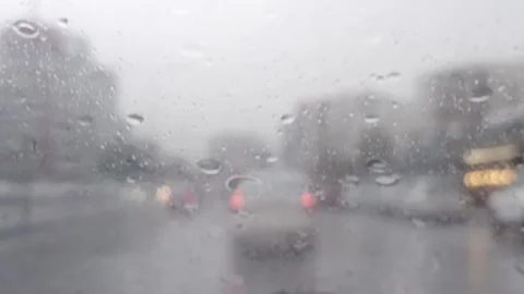 Poor Visibility While Driving in Heavy Rain Storm Video stock 327589761