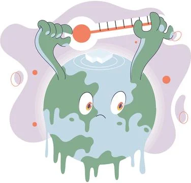 Poorly globe with thermometer planet is melting dripping drops. Cartoon earth Stock Illustration