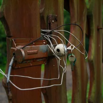 Poorly locked gate Stockfoto's