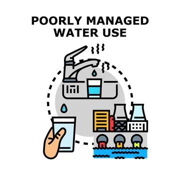 Poorly managed water use system concept Stock Illustration