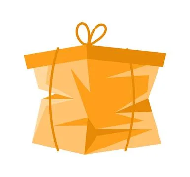 Poorly wrapped gift box with orange wrapping paper and string Stock Illustration