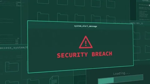 Pop up alert warning of security breach of computer system firewall. Cyber Stock Footage 332722853