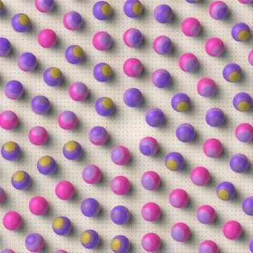 Pop Art 3D Background with Grid of Magenta Spheres and Colored Rings Stock Illustration