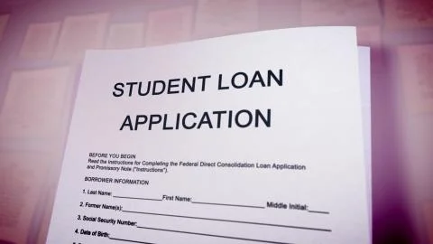 Pop art 3d illustration of a student loan application put aslant in the rosy  Ilustración de archivo