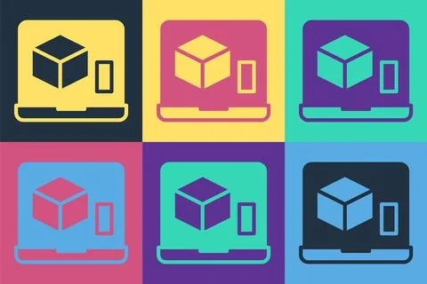 Pop art 3D printer icon isolated on color background. 3d printing. Vector Illustrazione stock