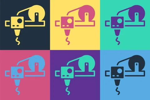 Pop art 3D printer icon isolated on color background. 3d printing. Vector イラスト素材