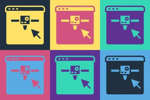 Pop art 3D printer setting icon isolated on color background. 3d printing Stock Illustration