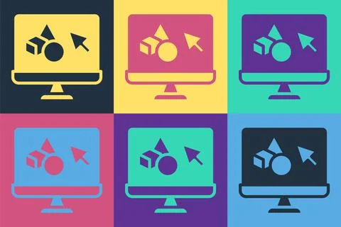 Pop art 3D printer software icon isolated on color background. 3d printing Illustrazione stock