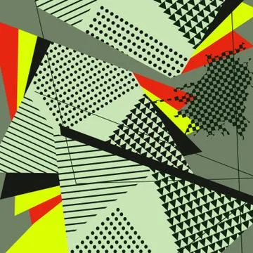 Pop Art Abstract Geometric Collage Green Pattern Stock Illustration
