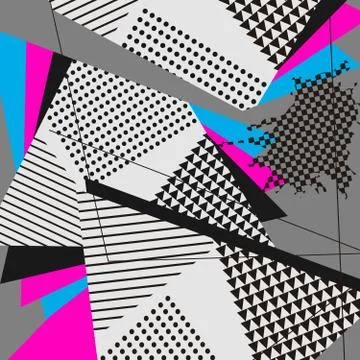 Pop Art Abstract Geometric Collage Blue Magenta Pattern 库存插图