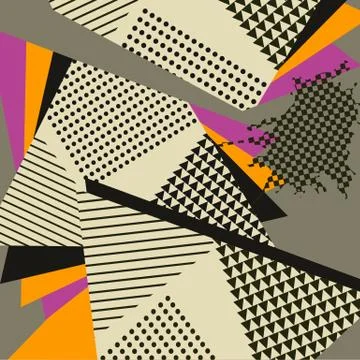 Pop Art Abstract Geometric Collage Orange Pattern Stock Illustration