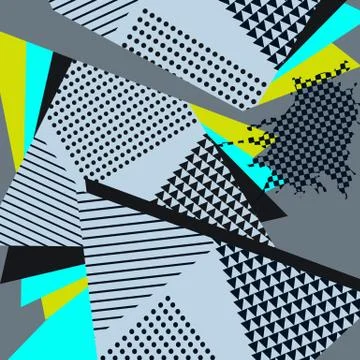 Pop Art Abstract Geometric Collage Blue Pattern Stock Illustration