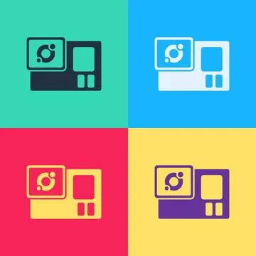 Pop art Action extreme camera icon isolated on color background. Video camera Stock Illustration