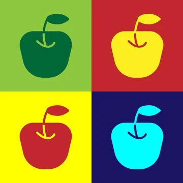 Pop art Apple icon isolated on color background. Fruit with leaf symbol. Vector Stock Illustration