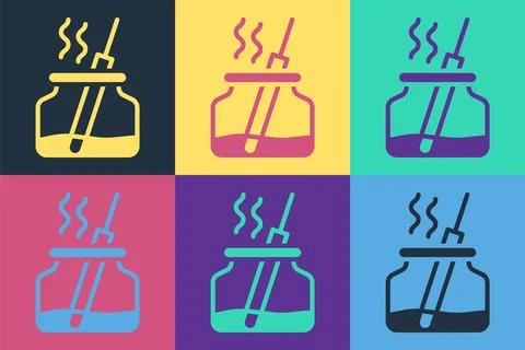 Pop art Aroma diffuser icon isolated on color background. Glass jar different イラスト素材