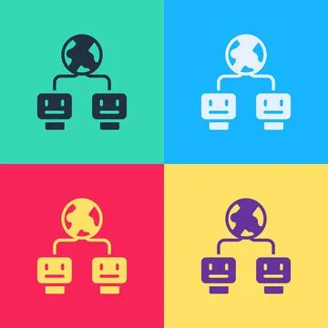 Pop art Artificial intelligence icon isolated on color background. Machine Illustrazione stock