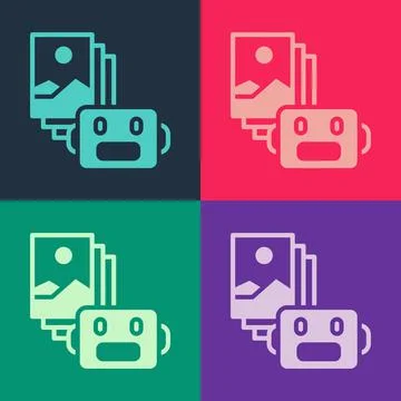 Pop art Artificial intelligence robot icon isolated on color background. Machine Stock Illustration