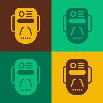 Pop art Artificial intelligence robot icon isolated on color background. Machine Stock Illustration