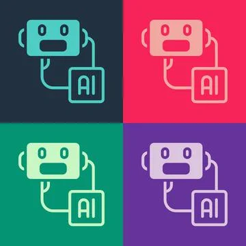 Pop art Artificial intelligence robot icon isolated on color background. Machine Illustrazione stock