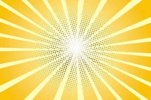 Pop art background. Rays from the center. Cartoon flat style. In yellow and Stock Illustration