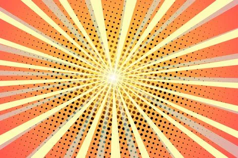 Pop art background. Rays from the center. Cartoon flat style. In yellow and Stock Illustration