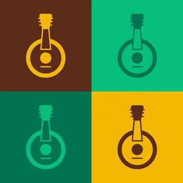 Pop art Banjo icon isolated on color background. Musical instrument. Vector Stock Illustration