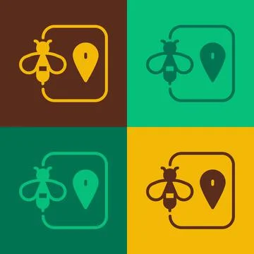 Pop art Bee location map pin pointer icon isolated on color background. Farm  Stock Illustration