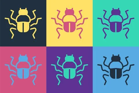 Pop art Beetle bug icon isolated on color background.  Vector Ilustración de archivo