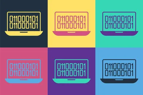 Pop art Binary code icon isolated on color background. Vector Stock Illustration