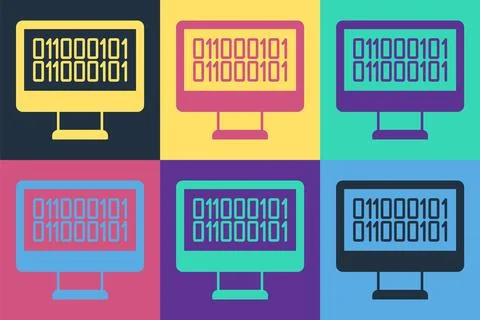Pop art Binary code icon isolated on color background. Vector Stock Illustration