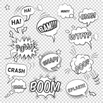 Pop Art Black White Bubbles Set Stock Illustration