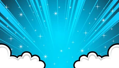 Pop art blank comic background with clouds and stars. Vector Illustration. Illustrazione stock
