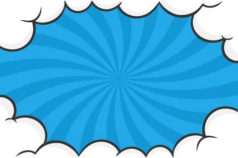 Pop art blue comic cover with cloud frame. Retro style background Stock Illustration
