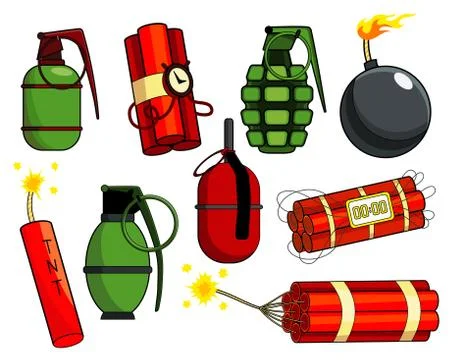 Pop art bombs collection in comic retro style. Terrorism is a danger of Stock Illustration