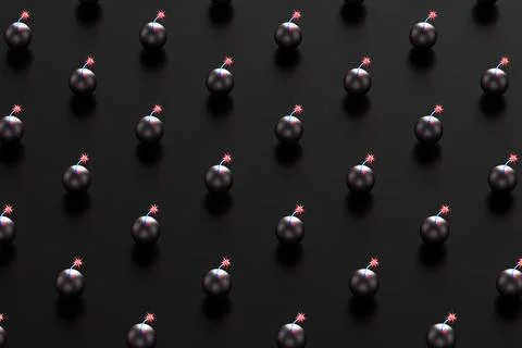 Pop art bombs with a wick on a black background. 3d rendering illustration. Иллюстрация