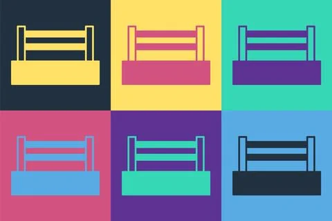 Pop art Boxing ring icon isolated on color background. Vector Illustrazione stock