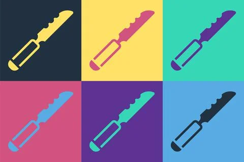 Pop art Bread knife icon isolated on color background. Cutlery symbol. Vector Stock Illustration