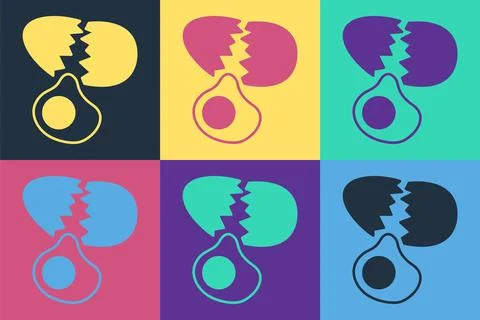 Pop art Broken egg icon isolated on color background. Happy Easter. Vector 스톡 일러스트