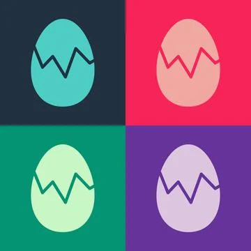Pop art Broken egg icon isolated on color background. Happy Easter. Vector Stock Illustration
