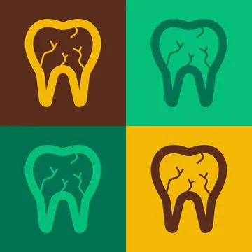 Pop art Broken tooth icon isolated on color background. Dental problem icon Stockillustratie