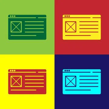 Pop art Browser window icon isolated on color background. Vector Stock Illustration