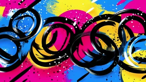 Pop Art Brush Ring Background With Black Circles on Pink Yellow Blue 스톡 동영상 315504595
