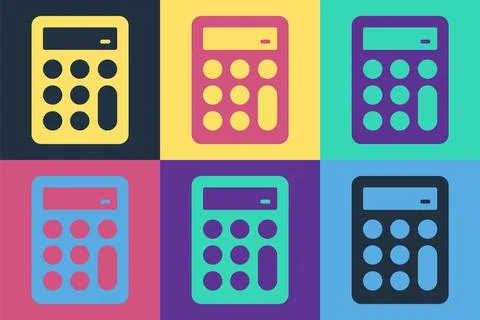 Pop art Calculator icon isolated on color background. Accounting symbol. Busi Illustrazione stock