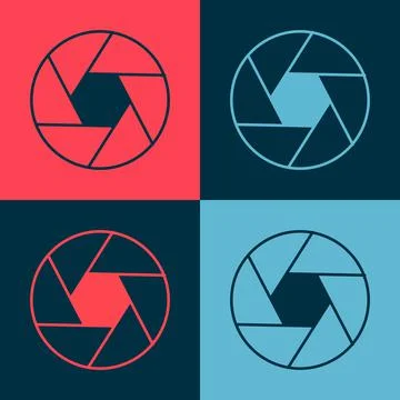 Pop art Camera shutter icon isolated on color background. Vector Illustrazione stock