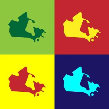 Pop art Canada map icon isolated on color background. Vector Stock Illustration