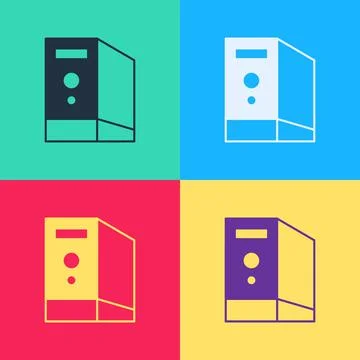 Pop art Case of computer icon isolated on color background. Computer server Illustrazione stock