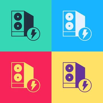 Pop art Case of computer icon isolated on color background. Computer server Stock Illustration