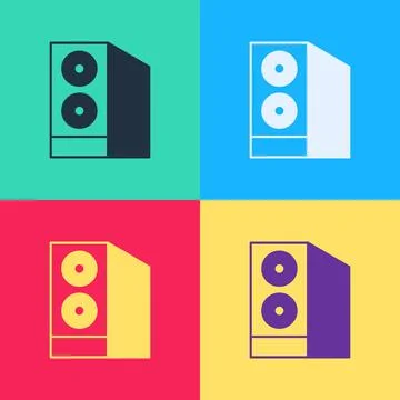 Pop art Case of computer icon isolated on color background. Computer server Stock Illustration