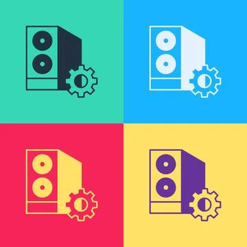 Pop art Case of computer setting icon isolated on color background. Compute.. Stock Illustration
